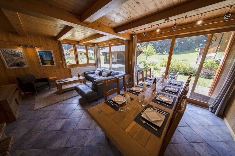Living & dining area with open fire