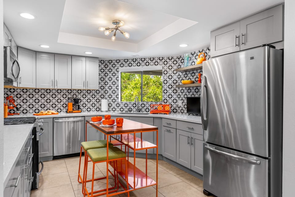 Spacious kitchen with seating for two