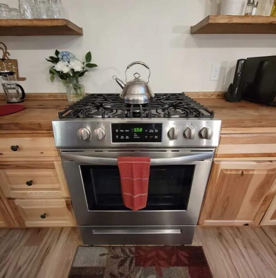Our fully stocked kitchen is a pleasure to cook in. 