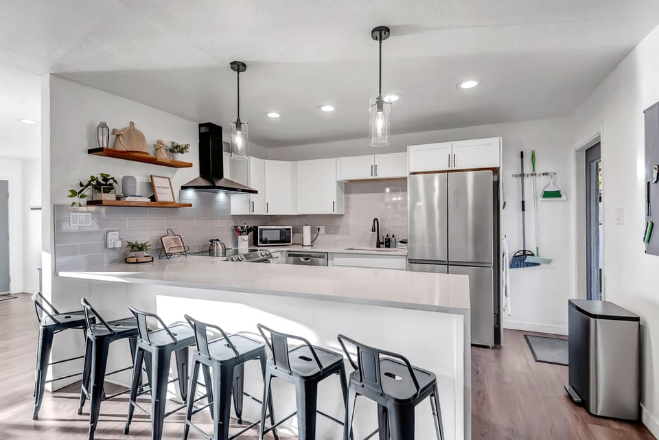 Oversized Waterfall Kitchen Island with Seating for Six