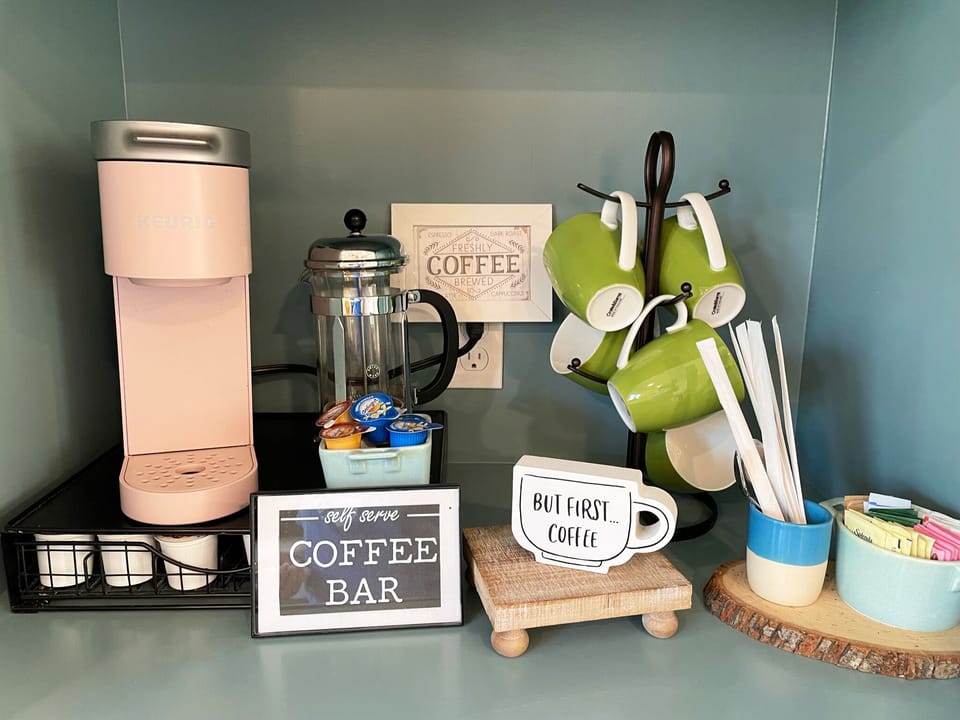 Coffee, tea, sugars and creamers provided