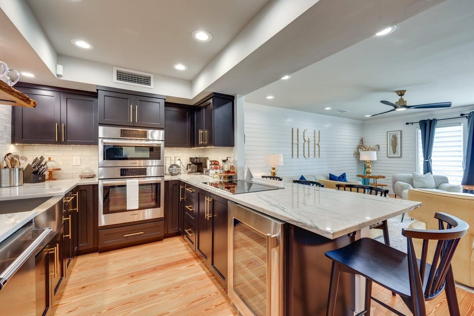 Kitchen equipped with soft close cabinets, drawers and appliances.