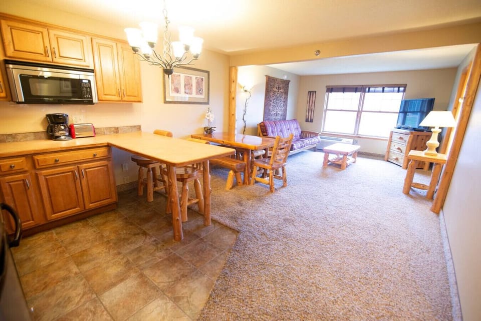 Kitchen, dining room, and living room area