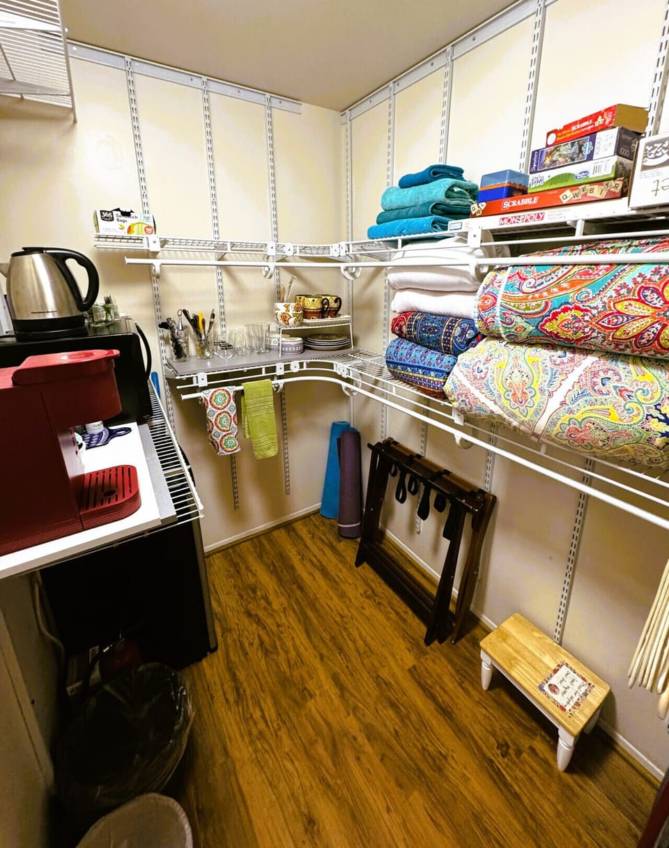 Compact and functional storage space with essentials and refreshments.
