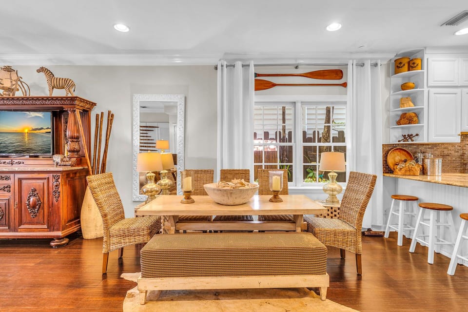 Indoor dining table for 8 plus 4 bar stools