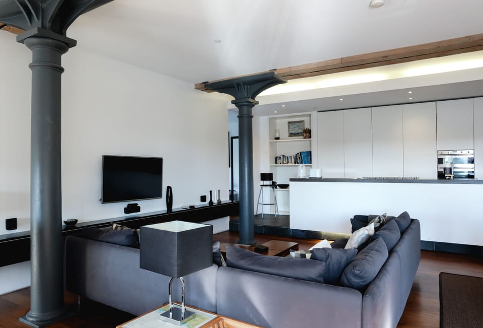 Living area and kitchen