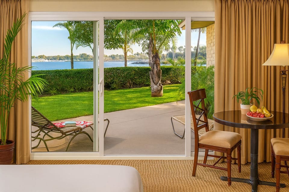 Soak in lush garden views through wide sliding doors.