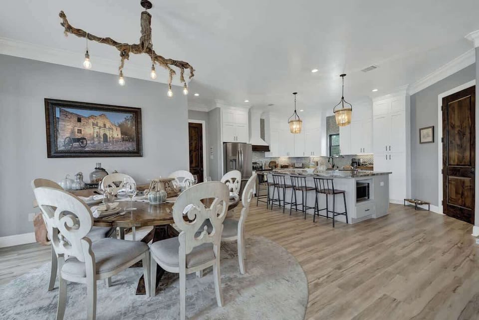 Dining area plus bar seating.