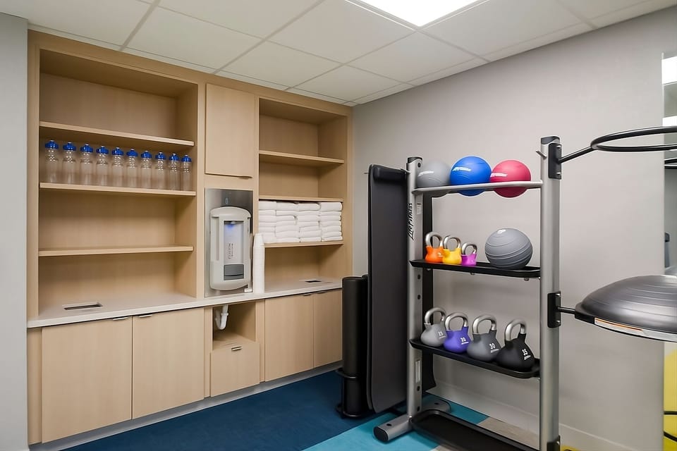 Recharge with a quick workout using weights and stability gear.