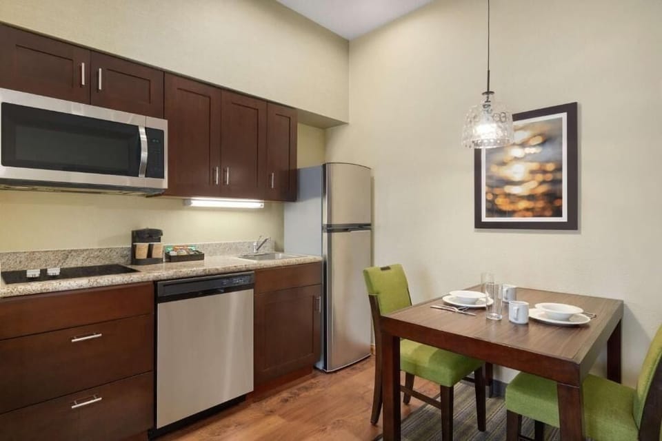Dine in with an easy kitchenette setup for two.