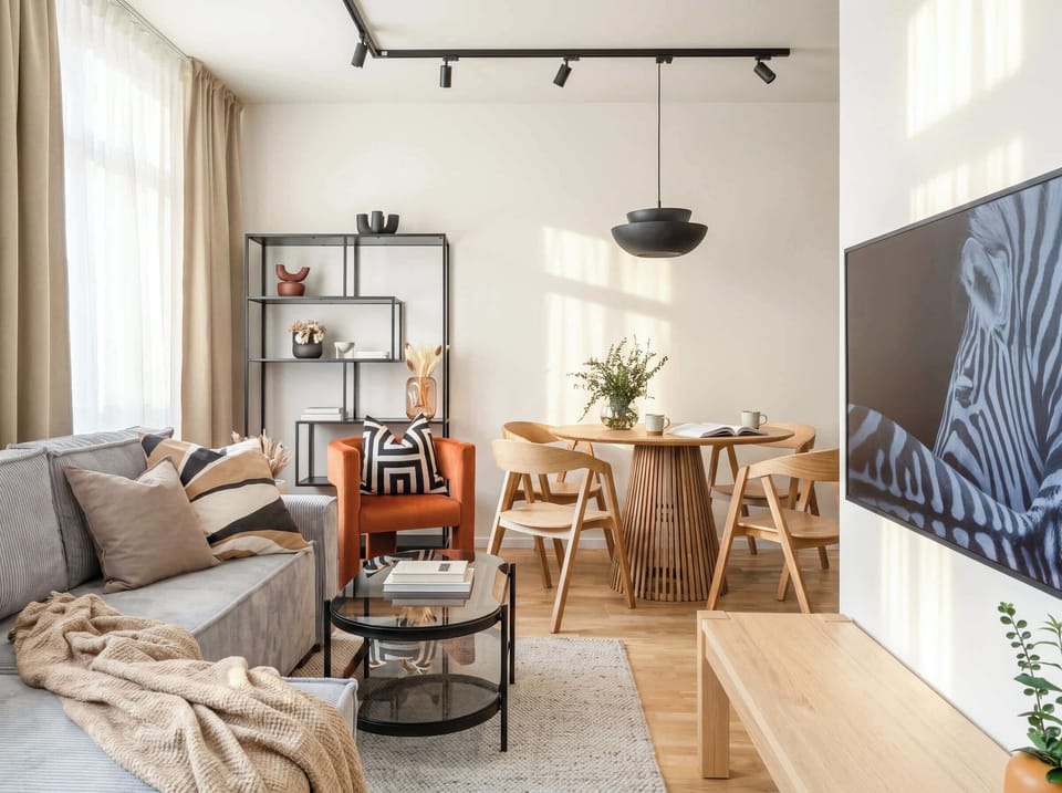 Living room with convertible sofa which can be prepared as an extra bed