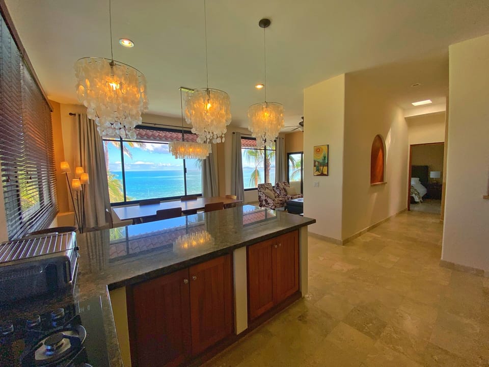 High ceilings and open floor plan.