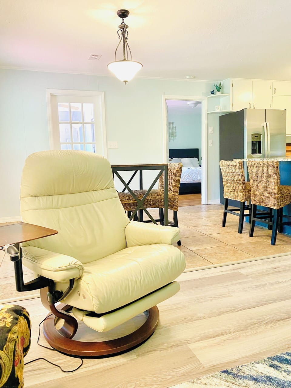 View from den.  Primary bedroom is just  off breakfast/kitchen area. 
