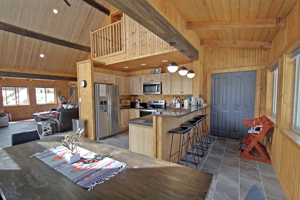 The view from the dining table shows how spacious the main level is.