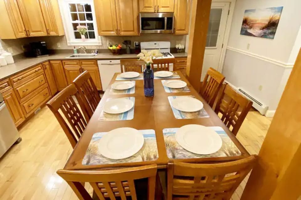 Kitchen is setup to sit 8. 