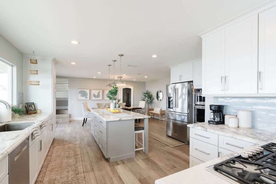 The modern, chef-friendly kitchen is made for entertaining with so much space