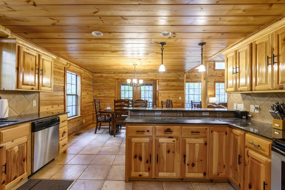 Kitchen view towards dining table and chairs.