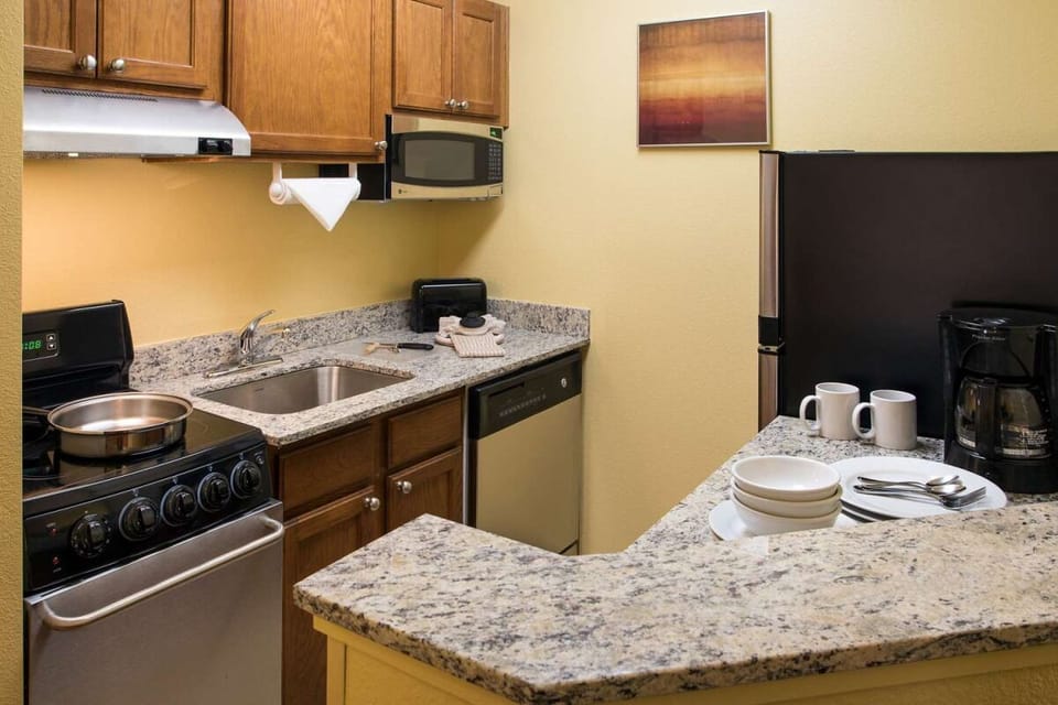 Cook easy meals in a bright, well-stocked kitchenette.