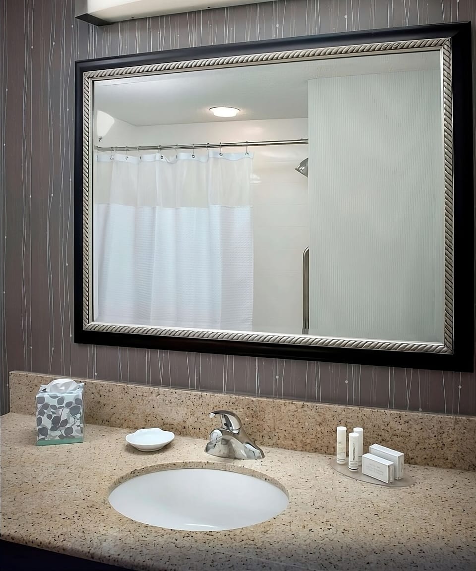 Refresh at the bright vanity with ample counter space.
