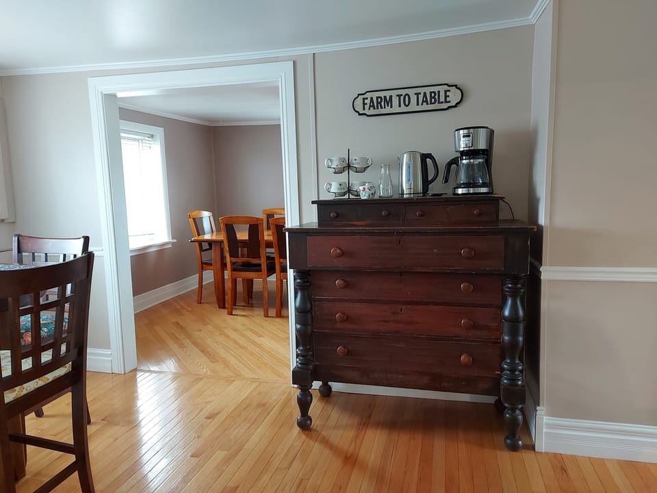 The beautiful antique coffee/tea station.