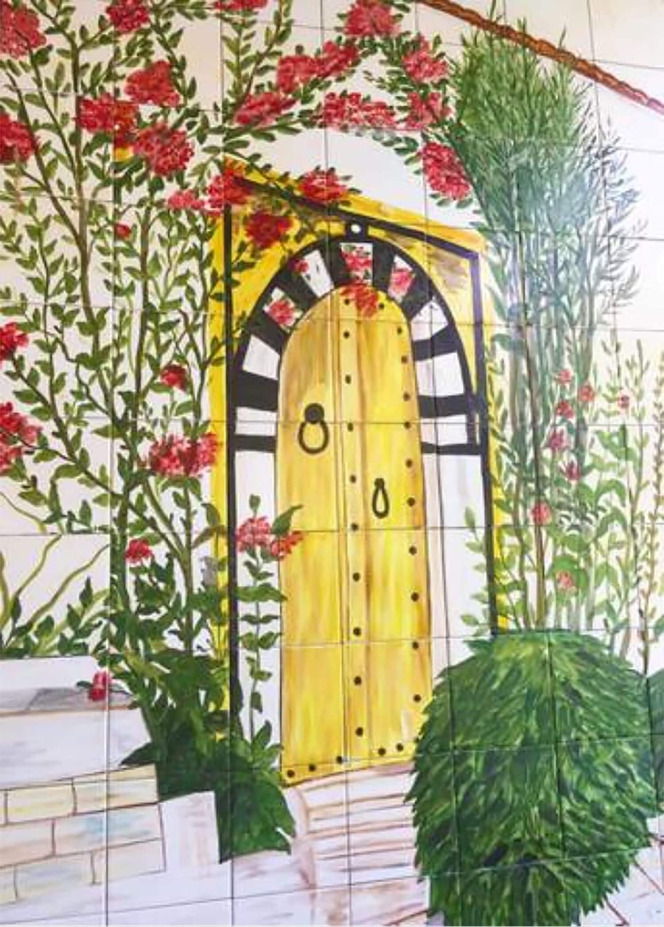 One of the home's most unique  pool features, this hand-painted Tunisian fresco.
