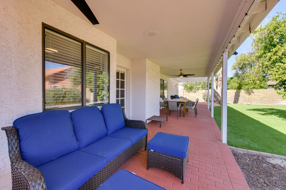 Covered Patio | Gas Grill | Outdoor Dining Area | Lounge Seating | Ceiling Fans