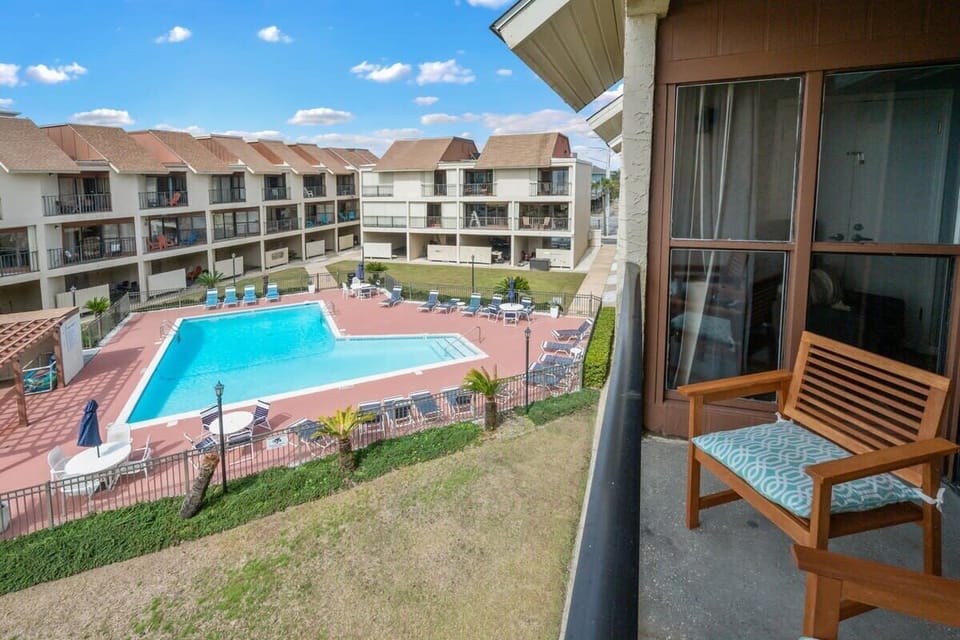 Pool view from bedroom balcony