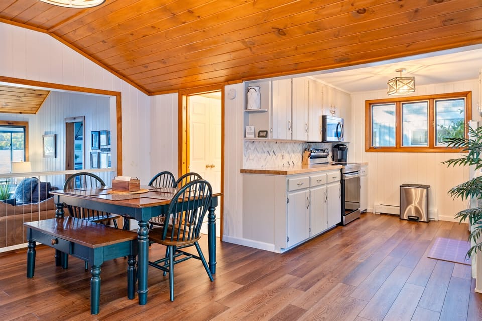 Kitchen flows seamlessly into the dining area