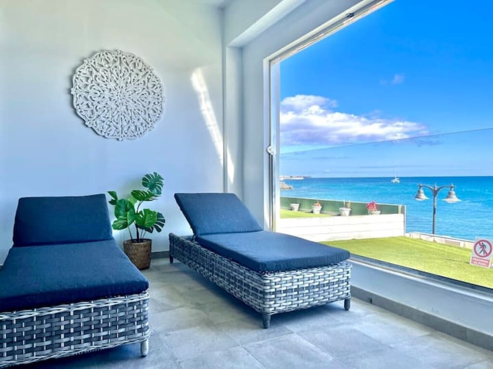 Sun beds looking  with views 