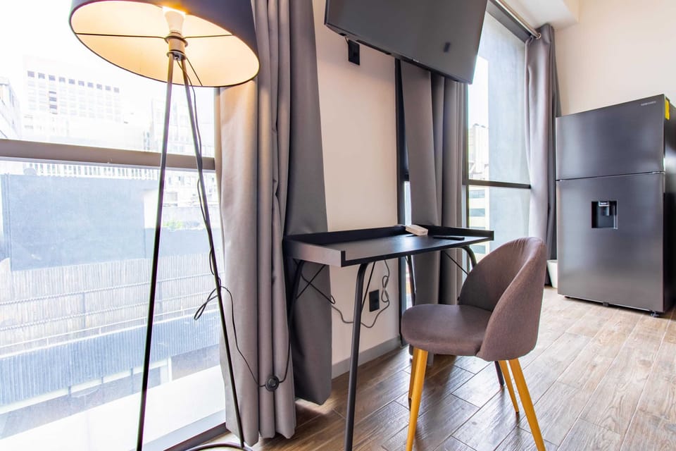 Work comfortably with a dedicated desk and chair.


