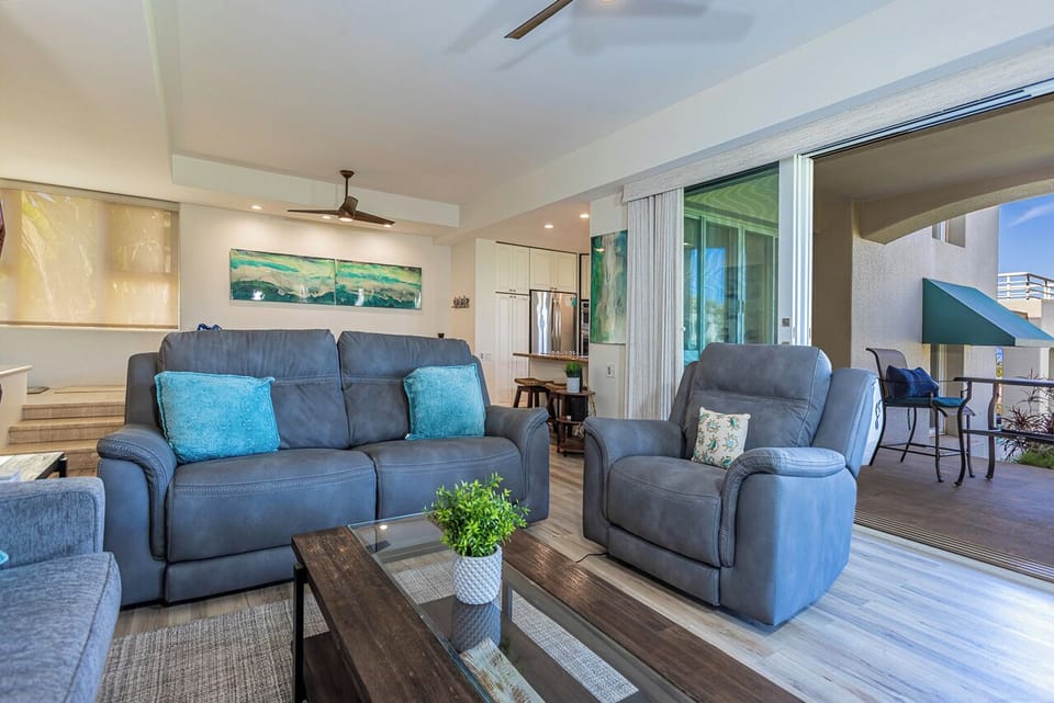 Bright, breezy living room designed for laid back island days